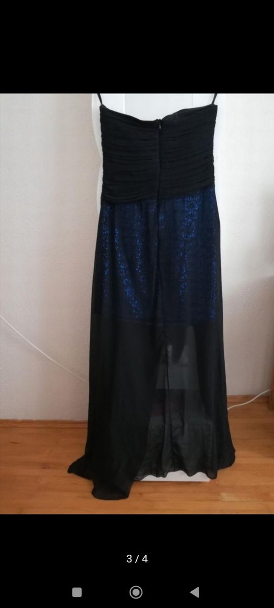 Straplez Drapeli Uzun Lacivert Abiye Elbise - Görsel 3