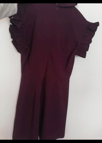 koyu mor Mini Kadın Elbise Düğmeli Kısa Kollu - Görsel 5