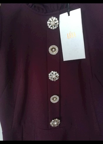 koyu mor Mini Kadın Elbise Düğmeli Kısa Kollu - Görsel 2