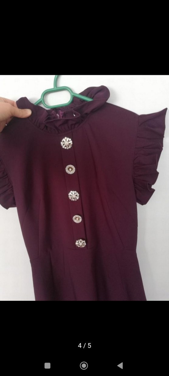 koyu mor Mini Kadın Elbise Düğmeli Kısa Kollu - Görsel 4