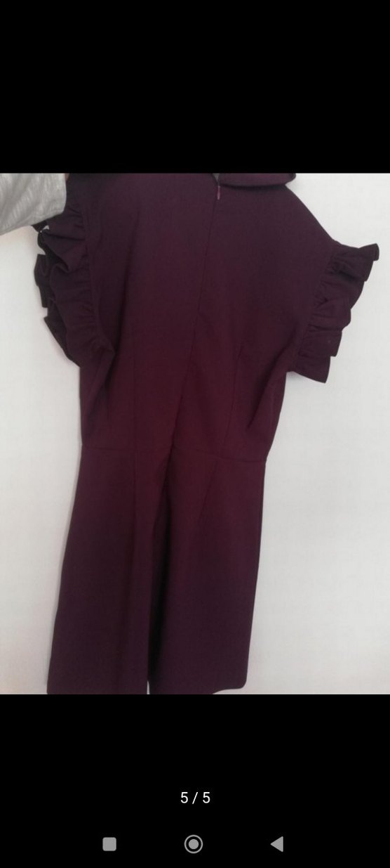 koyu mor Mini Kadın Elbise Düğmeli Kısa Kollu - Görsel 5