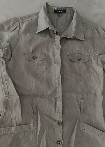 Düğmeli Keten Midi Elbise - Görsel 3