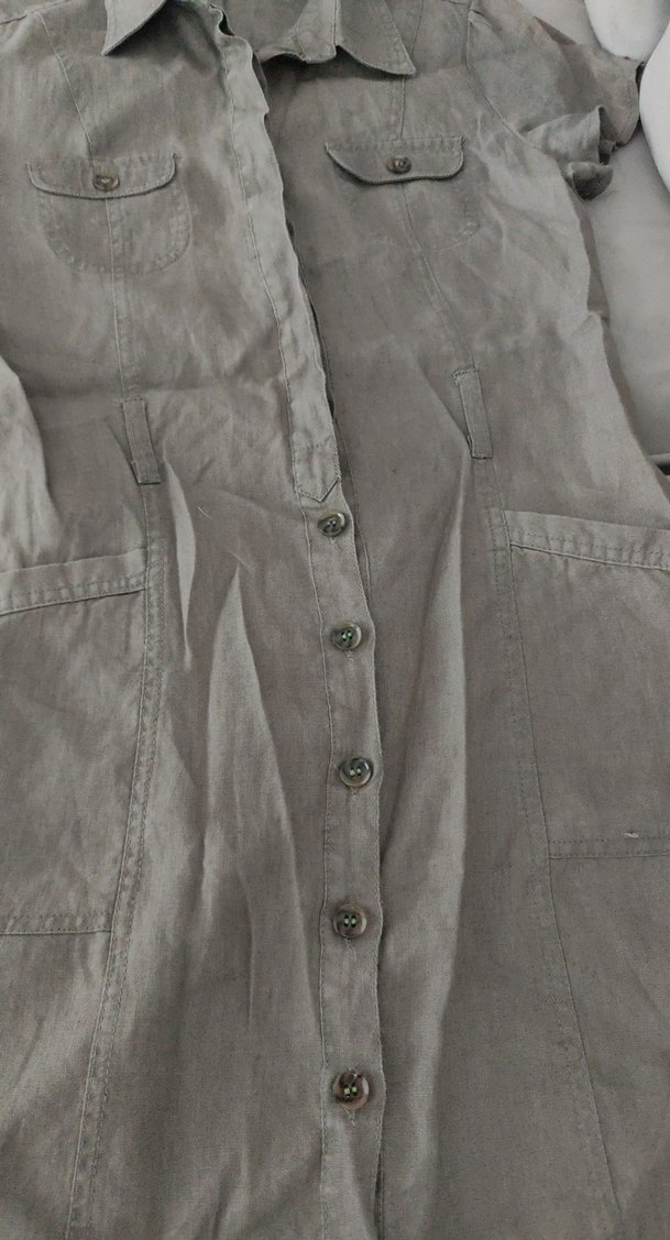 Düğmeli Keten Midi Elbise - Görsel 4