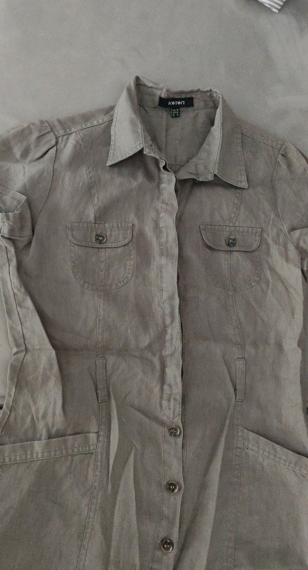 Düğmeli Keten Midi Elbise - Görsel 3