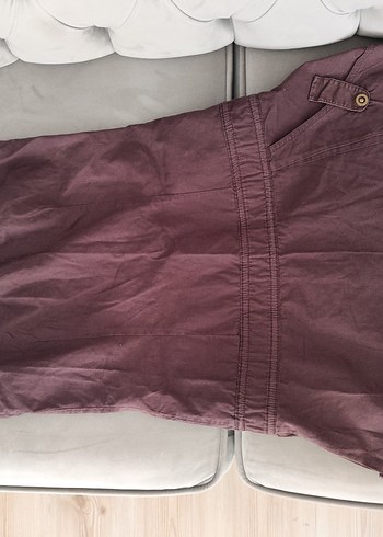 Kahverengi Keten Kemerli Midi Elbise - Görsel 5