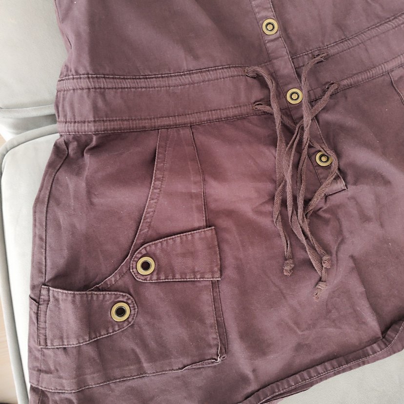 Kahverengi Keten Kemerli Midi Elbise - Görsel 3