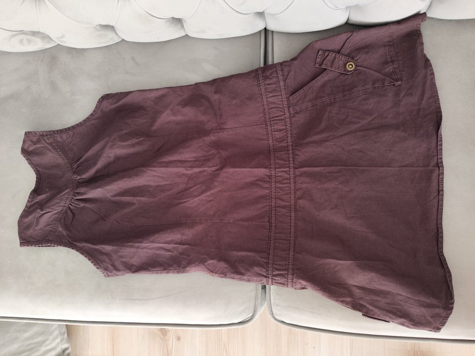 Kahverengi Keten Kemerli Midi Elbise - Görsel 5