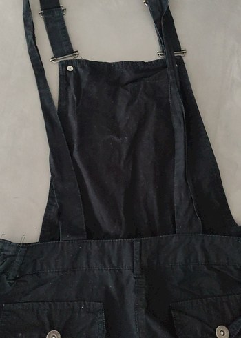 Siyah Denim Askılı Kısa Tulum - Görsel 4