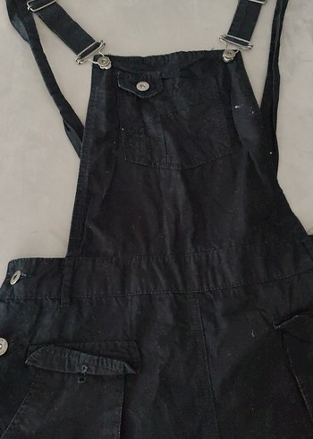 Siyah Denim Askılı Kısa Tulum - Görsel 2