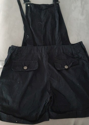 Siyah Denim Askılı Kısa Tulum - Görsel 3