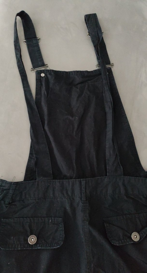 Siyah Denim Askılı Kısa Tulum - Görsel 4