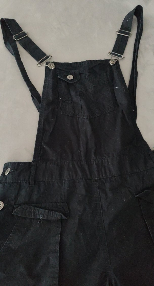 Siyah Denim Askılı Kısa Tulum - Görsel 2