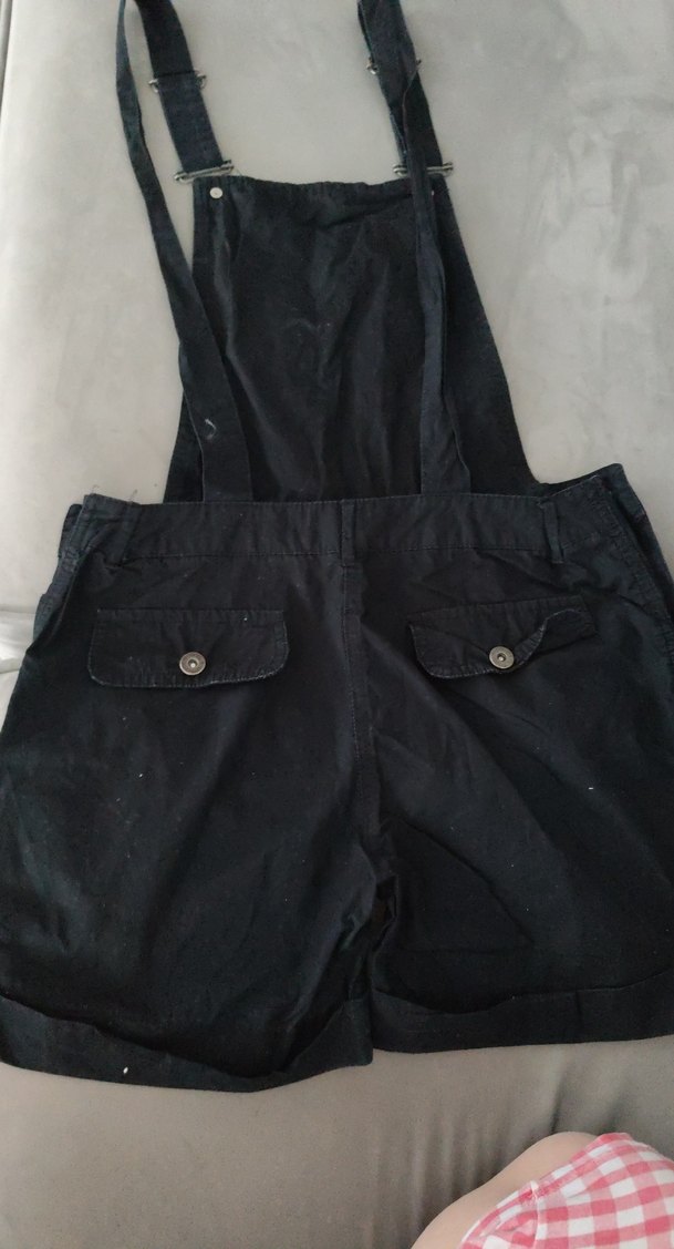 Siyah Denim Askılı Kısa Tulum - Görsel 3