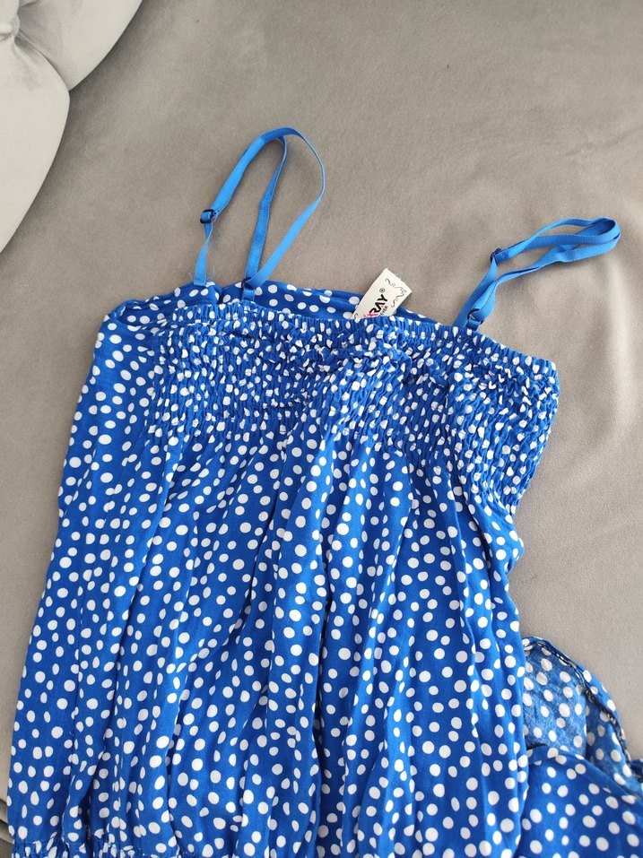 Kadın Mavi Puantiyeli Uzun Tulum - Görsel 3