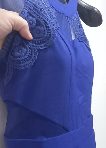 Dantel Detaylı Lacivert Kadın Uzun Tulum - Görsel 5