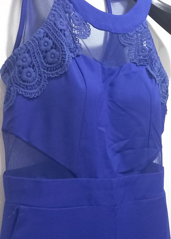 Dantel Detaylı Lacivert Kadın Uzun Tulum - Görsel 2