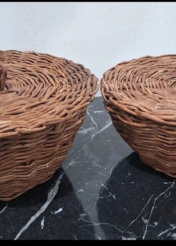 Beden Renk Koyu Kahverengi Hasır Doğal Rattan organizer Sepetleri kapaklı