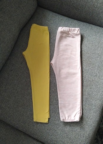 Kız Çocuk Sarı Esnek Basic Tayt, Pembe Eşofman