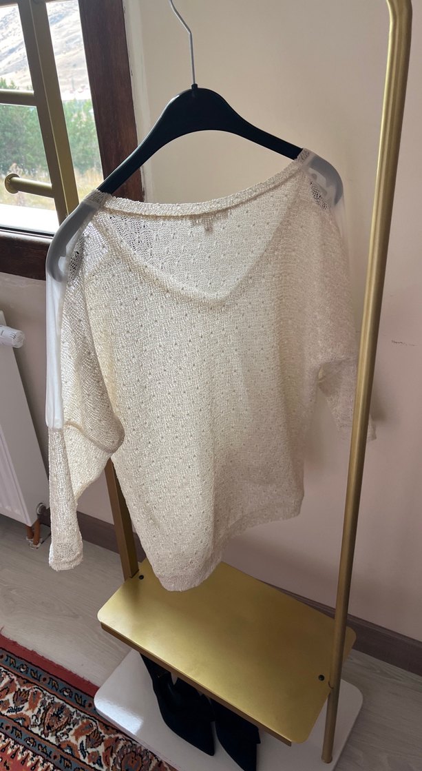 Bohem Tarzı V Yaka Örgü Kadın Kazak - Görsel 4