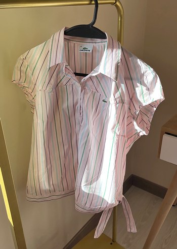 Lacoste Pembe Çizgili Bağlamalı Kadın Gömlek
