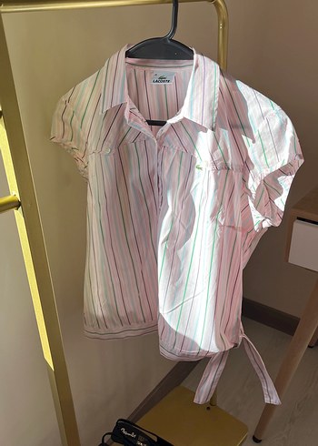 Pembe Çizgili Bağlamalı Kadın Gömlek