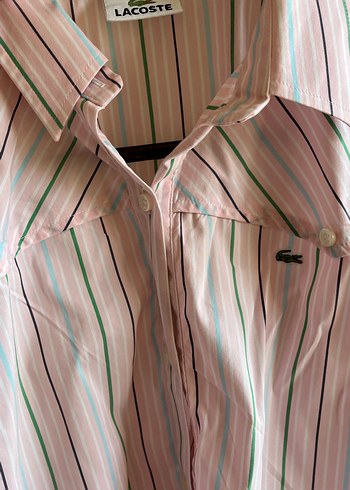 Pembe Çizgili Bağlamalı Kadın Gömlek - Görsel 9