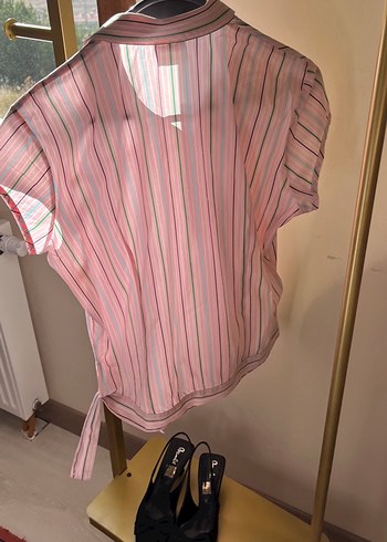 Pembe Çizgili Bağlamalı Kadın Gömlek - Görsel 7