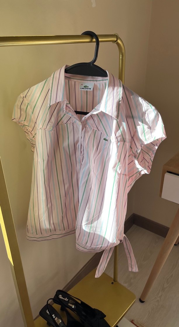 Pembe Çizgili Bağlamalı Kadın Gömlek - Görsel 2