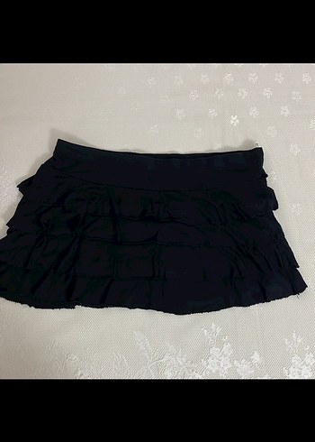 Siyah Fırfırlı Mini Etek - Görsel 2