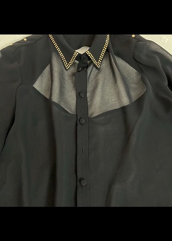 Düğmeli, İşlemeli Siyah Kadın Gömlek - Görsel 5