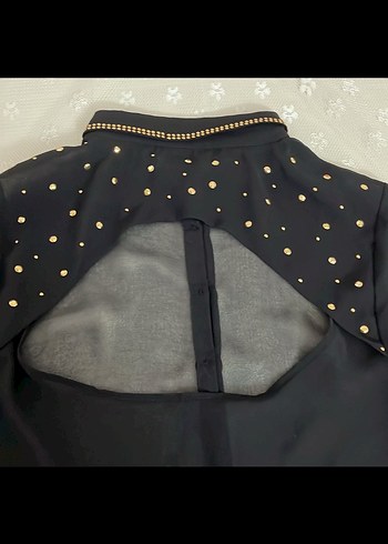 Düğmeli, İşlemeli Siyah Kadın Gömlek - Görsel 6