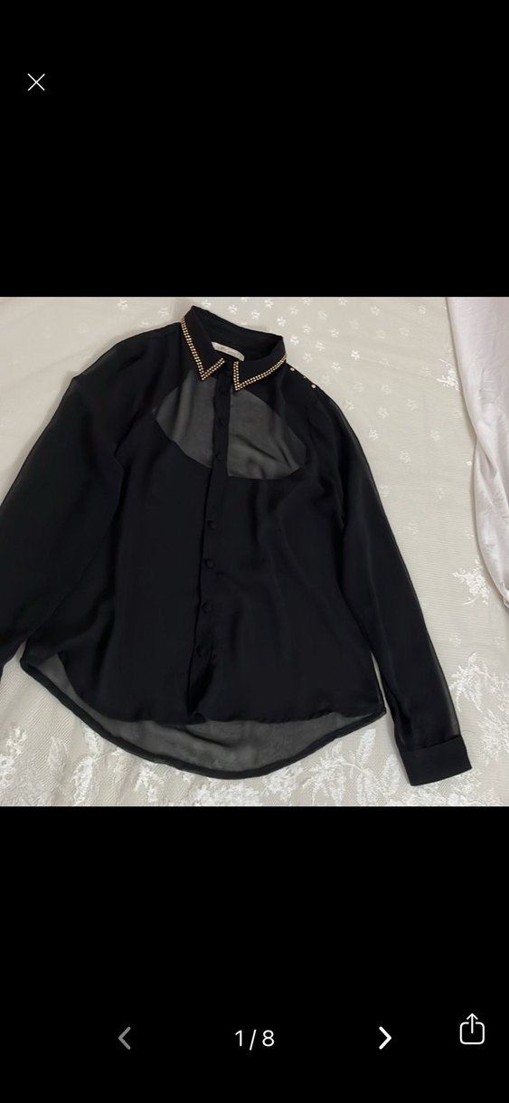 Düğmeli, İşlemeli Siyah Kadın Gömlek - Görsel 3