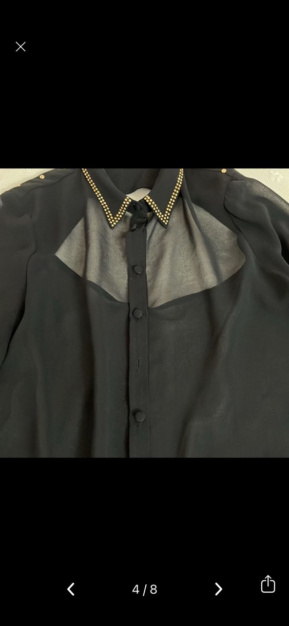 Düğmeli, İşlemeli Siyah Kadın Gömlek - Görsel 5