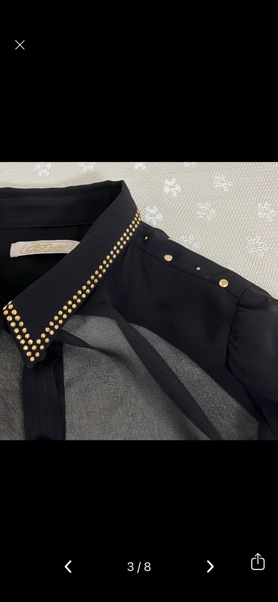 Düğmeli, İşlemeli Siyah Kadın Gömlek - Görsel 4