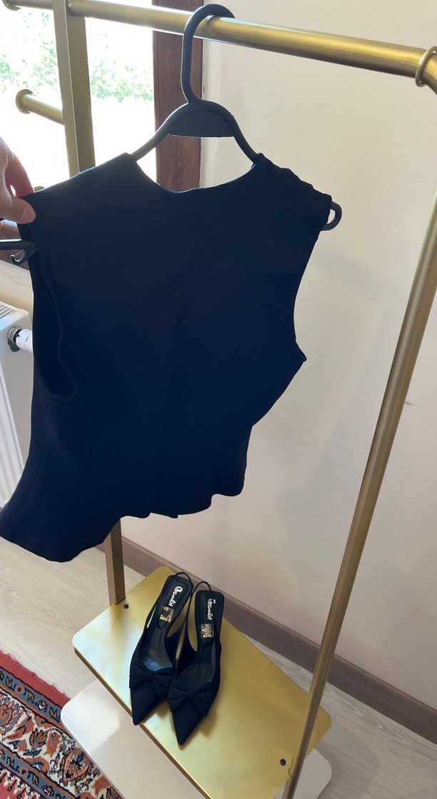 Siyah, Kolsuz, Düğmeli Kadın Blazer - Görsel 5