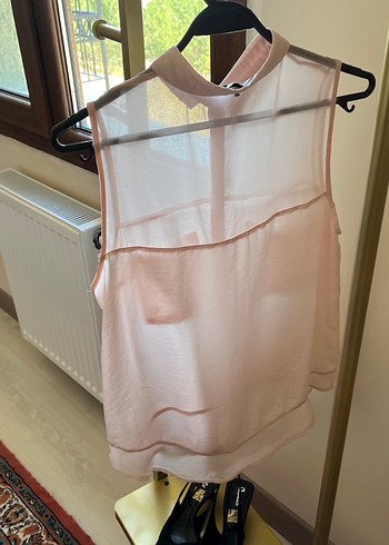 Pembe Keten Düğmeli Kolsuz Gömlek - Görsel 4