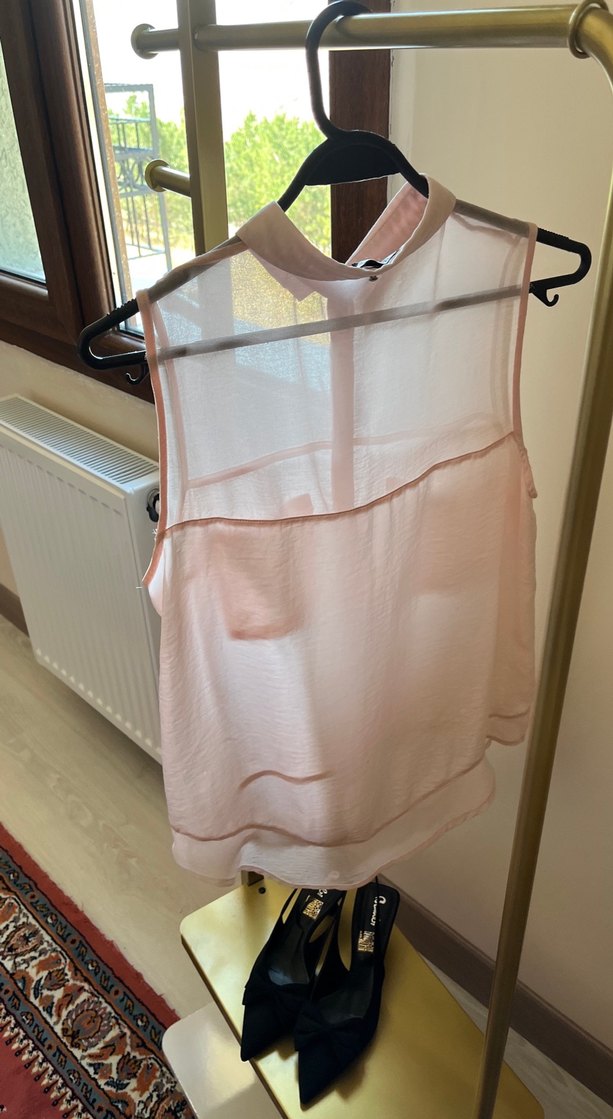 Pembe Keten Düğmeli Kolsuz Gömlek - Görsel 4