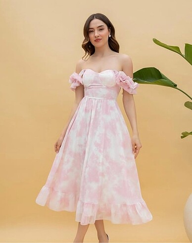 Pembe Şifon Abiye Elbise
