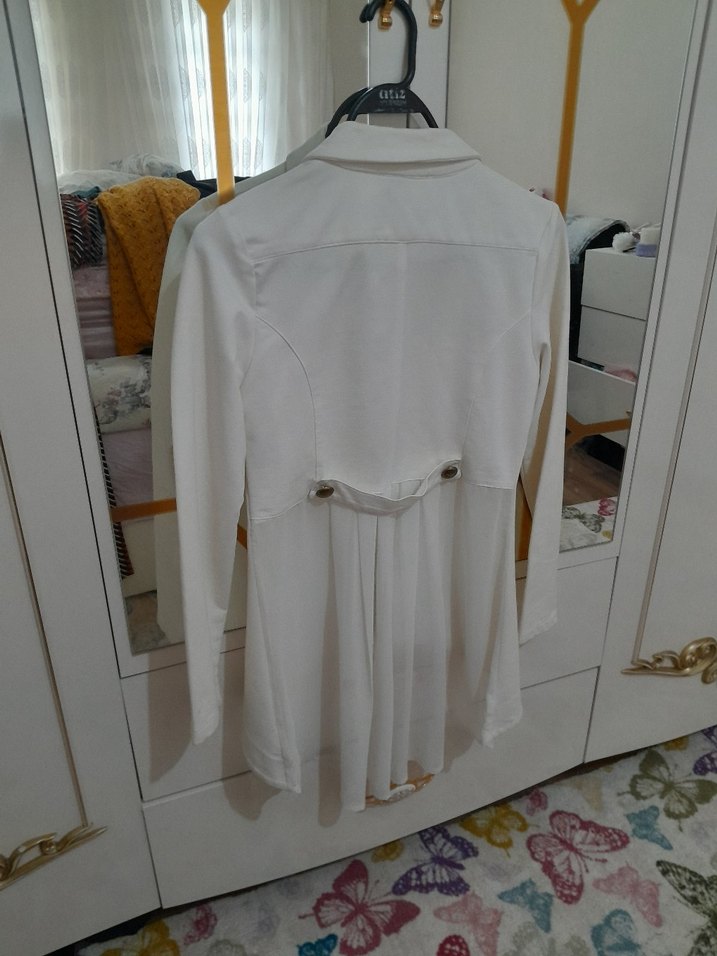 Beyaz Düğmeli Kadın Blazer Ceket - Görsel 2