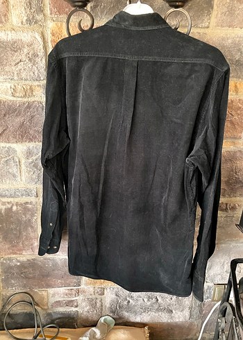 Erkek Siyah ince kadife Uzun Kollu Gömlek - Görsel 3