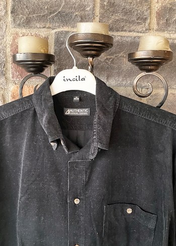 Erkek Siyah ince kadife Uzun Kollu Gömlek - Görsel 2