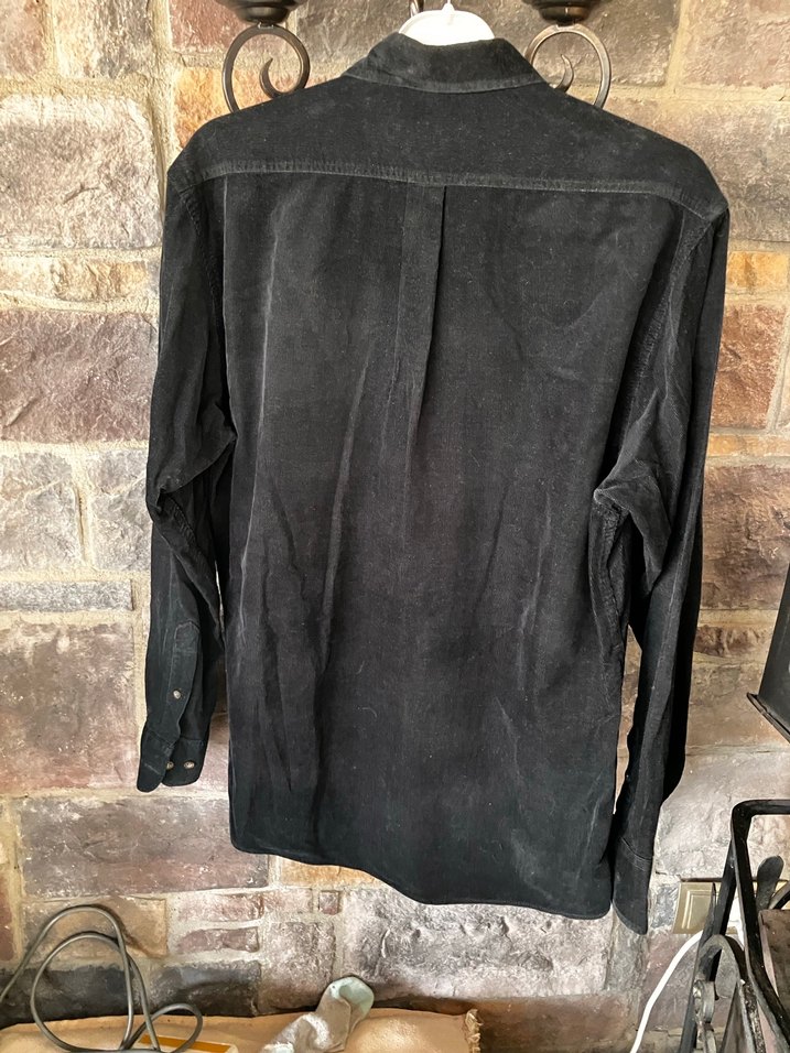 Erkek Siyah ince kadife Uzun Kollu Gömlek - Görsel 3