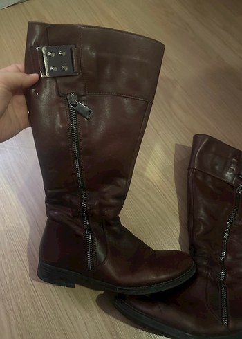 Kahverengi Deri Tokalı Biker Dizüstü Bot greyder - Görsel 8