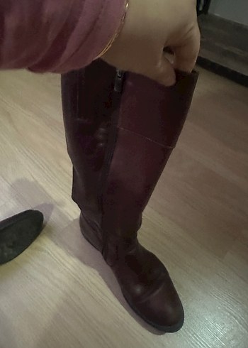 Kahverengi Deri Tokalı Biker Dizüstü Bot greyder - Görsel 7