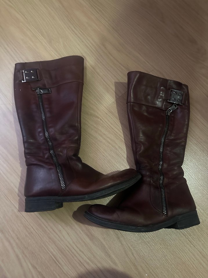 Kahverengi Deri Tokalı Biker Dizüstü Bot greyder - Görsel 3