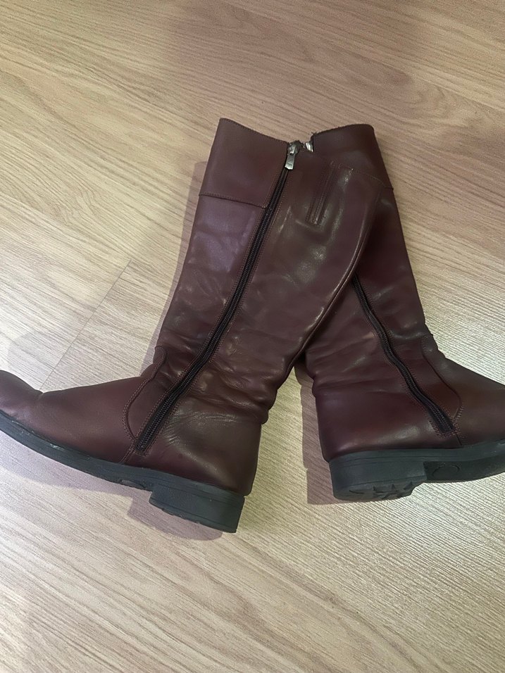 Kahverengi Deri Tokalı Biker Dizüstü Bot greyder - Görsel 5