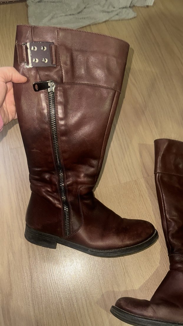 Kahverengi Deri Tokalı Biker Dizüstü Bot greyder - Görsel 2