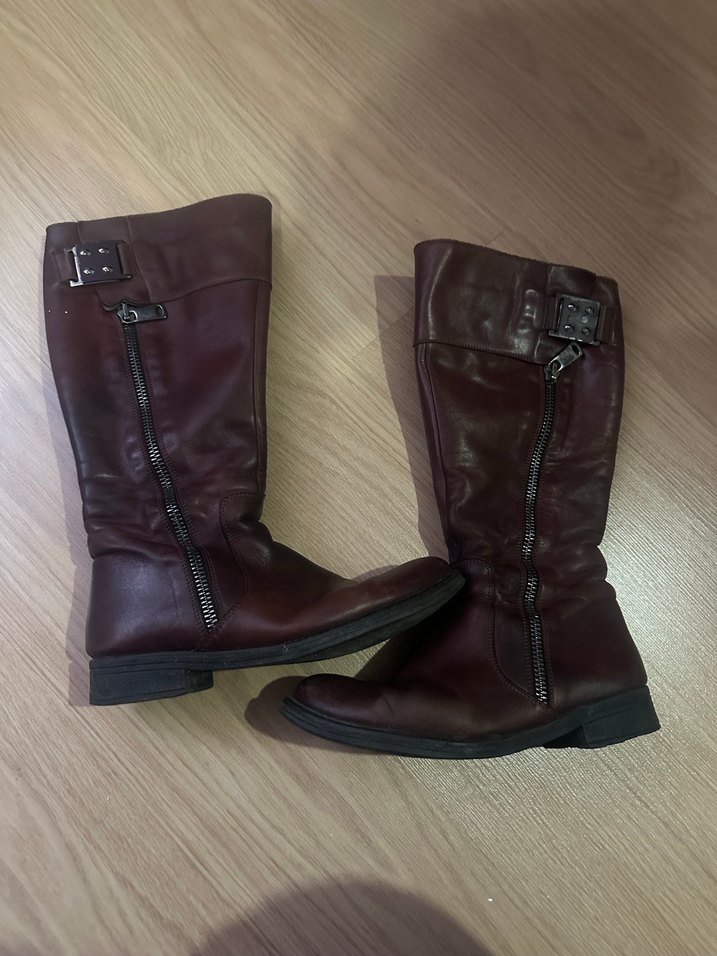 Kahverengi Deri Tokalı Biker Dizüstü Bot greyder - Görsel 4