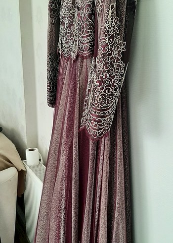 42 Beden Bordo Dantel Detaylı Uzun Abiye Elbise