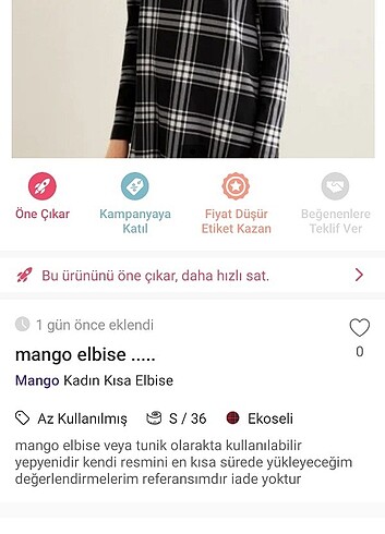 Mango Elbise veya tunik olarak kullanılır